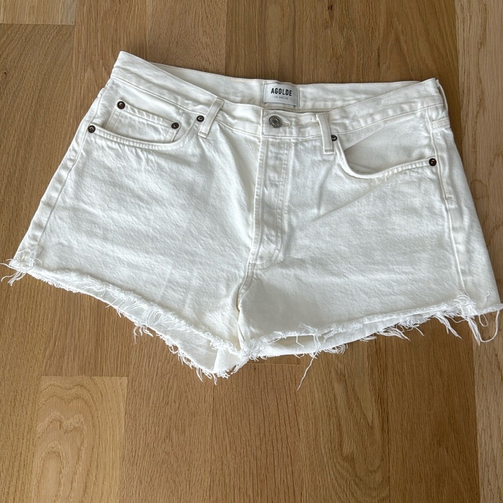 Agolde Parker off white denim cut off shorts size 30